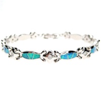 Silver Bracelet (Rhodium Plated) w/ Inlay Created Opal