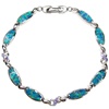 Silver Bracelet (Rhodium Plated) w/ Inlay Created Opal & Tanzanite CZ