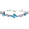 Silver Bracelet (Rhodium Plated) w/ Inlay Created Opal & Amethyst CZ