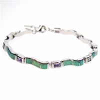 Sterling Silver Bracelet with Inlay Created Opal & Tanzanite CZ