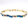 Silver Bracelet (Gold Plated) w/ Inlay Created Opal & Tanzanite CZ