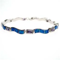 Sterling Silver Bracelet with Inlay Created Opal & Tanzanite CZ