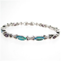 Silver Bracelet with Created Opal and Amethyst CZ