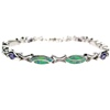 Silver Bracelet (Rhodium Plated) w/ Inlay Created Green Opal & Tanzanite CZ