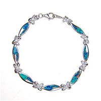 Silver Bracelet w/ Inlay Created Opal