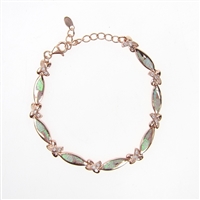 Silver Bracelet (Rose Gold Plated) with Inlay Created Opal & White CZ