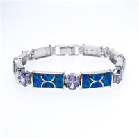 Silver Bracelet with Inlay Created Opal & Tanzanite CZ