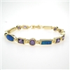 Silver Bracelet (Gold Plated) with Inlay Created Opal & Tanzanite CZ