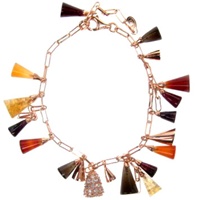 Silver Bracelet (Rose Gold Plated) w/ White CZ, Amber, Agate & Carnelian (Cone Cut)