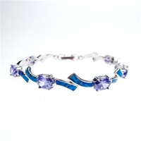 Sterling Silver Bracelet with Inlay Created Opal & Tanzanite CZ