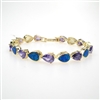 Silver Bracelet (Gold Plated) with Inlay Created Opal and Tanzanite CZ