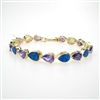 Silver Bracelet (Gold Plated) with Inlay Created Opal & Tanzanite CZ