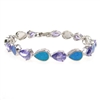 Silver Bracelet with Inlay Created Opal & Tanzanite CZ