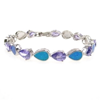 Silver Bracelet with Inlay Created Opal & Tanzanite CZ