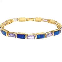 Silver Bracelet (Gold Plated) w/ Inlay Created Opal & Tanzanite CZ