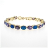 Silver Bracelet (Gold Plated) with Inlay Created Opal & Tanzanite CZ