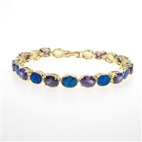 Silver Bracelet (Gold Plated) with Inlay Created Opal & Tanzanite CZ