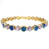 Silver Bracelet (Gold Plated) w/ Inlay Created Opal & Tanzanite CZ