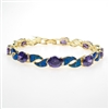 Silver Bracelet (Gold Plated) with Inlay Created Opal & Tanzanite CZ