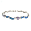 Silver Bracelet with Inlay Created Opal & Tanzanite CZ