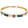 Silver Bracelet (Gold Plated) w/ Inlay Created Opal & Tanzanite CZ