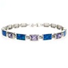 Silver Bracelet w/ Inlay Created Opal & Tanzanite CZ