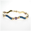 Silver Bracelet (Gold Plated) with Inlay Created Opal & Tanzanite CZ