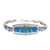 Silver Bracelet with Inlay Created Opal & Tanzanite CZ