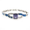 Silver Bracelet with Inlay Created Opal & Tanzanite CZ