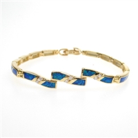 Silver Bracelet (Gold Plated) with Inlay Created Opal & White CZ