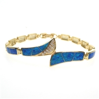 Silver Bracelet (Gold Plated) with Inlay Created Opal & White CZ