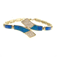 Silver Bracelet (Gold Plated) with Inlay Created Opal & White CZ
