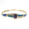 Silver Bracelet (Gold Plated) with Inlay Created Opal & Tanzanite CZ