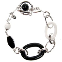 Silver Bracelet (Rhodium Plated) w/ Inlay Created Black & White Crystal