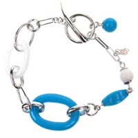 Silver Bracelet (Rhodium Plated) w/ Inlay Created Turquoise & White Crystal