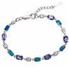 Silver Bracelet(Rhodium Plated) w/ Inlay Created Opal, White & Tanzanite CZ