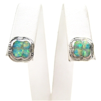 Silver Earrings with Inlay Created Opal