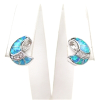 Silver Earrings with Inlay Created Opal and White CZ