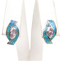 Silver Earrings with Inlay Created Opal and Pink CZ