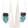 Silver Earrings with Inlay Created Opal and Amethyst CZ