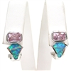 Silver Earrings with Inlay Created Opal and Pink CZ