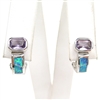 Silver Earrings with Inlay Created Opal and Amethyst CZ