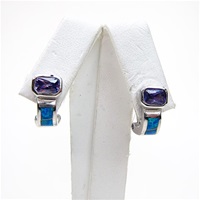 Silver Earring with Inlay Created Opal and Tanzanite CZ