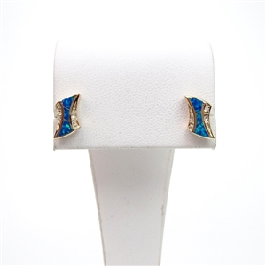 Gold Plated Silver Stud Earrings with Inlay Created Opal and White CZ