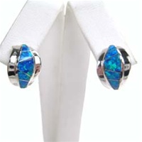 Silver Earring W/ Created Opal+Tanzanite CZ