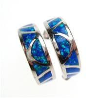 Silver Earrings (Rhodium Plated) w/ Inlay Created Opal