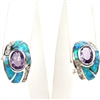 Silver Earrings with Inlay Created Opal, White and Amethyst CZ