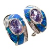 Silver Earring W/ Created Opal and Tanzanite + White CZ