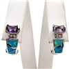 Silver Earrings with Inlay Created Opal, White and Amethyst CZ