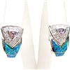 Silver Earrings with Inlay Created Opal, White and Amethyst CZ